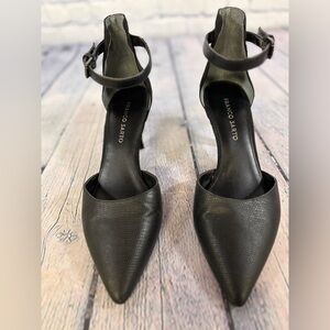 Franco Sarto Retro Diamana Black Embossed Pointed-Toe Wrapped Heel Shoes 8.5